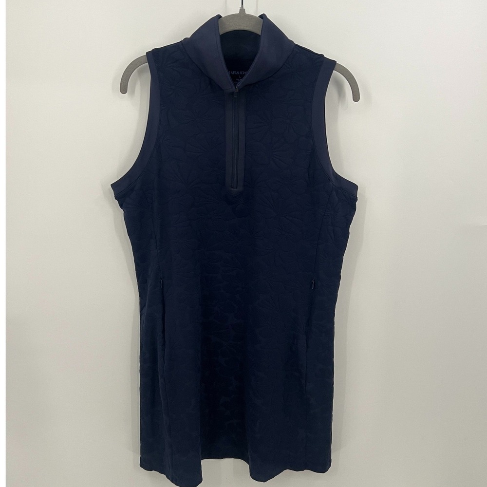 J.McLaughlin Sport Daffy Navy Blue Floral Jacquard Sleeveless Dress Large